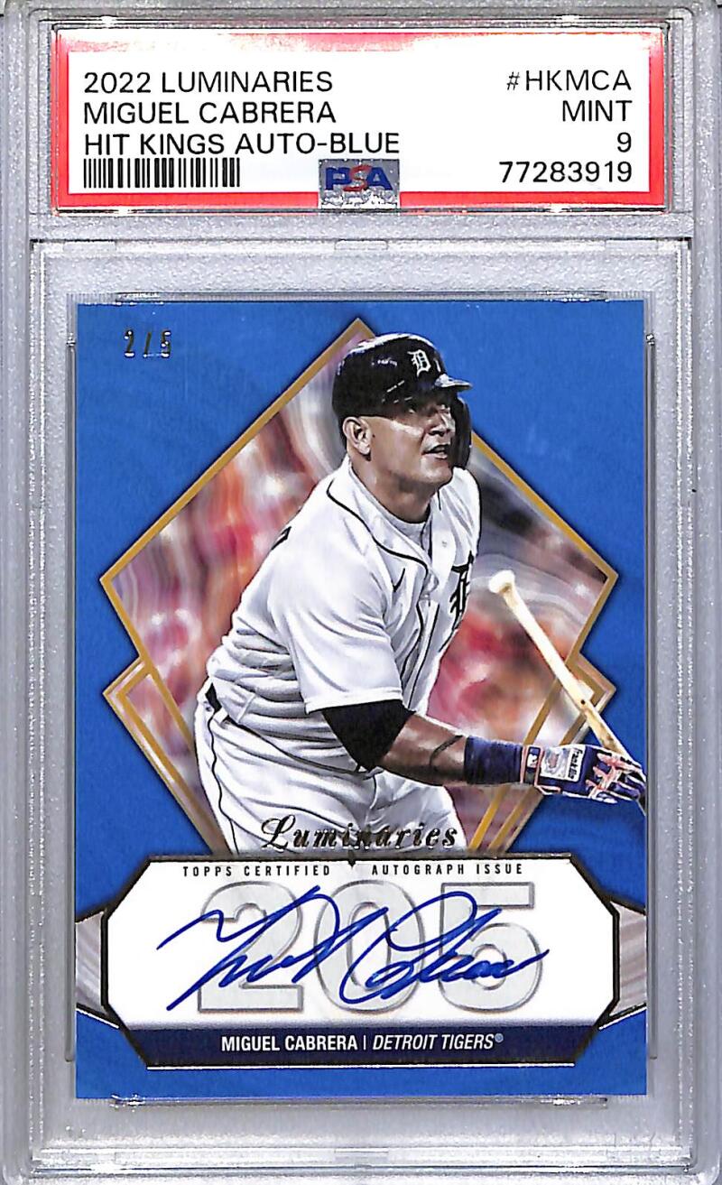 2022 Topps Luminaries Hit Kings Blue #HK-MCA Miguel Cabrera PSA 9 MINT Auto 2/5 Detroit Tigers  Image 1