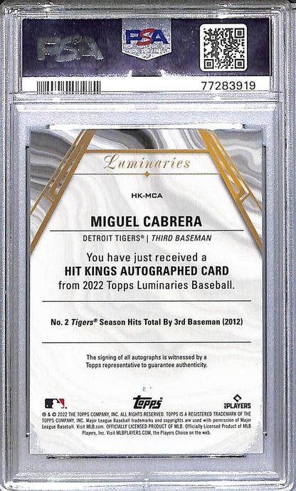 2022 Topps Luminaries Hit Kings Blue #HK-MCA Miguel Cabrera PSA 9 MINT Auto 2/5 Detroit Tigers  Image 2