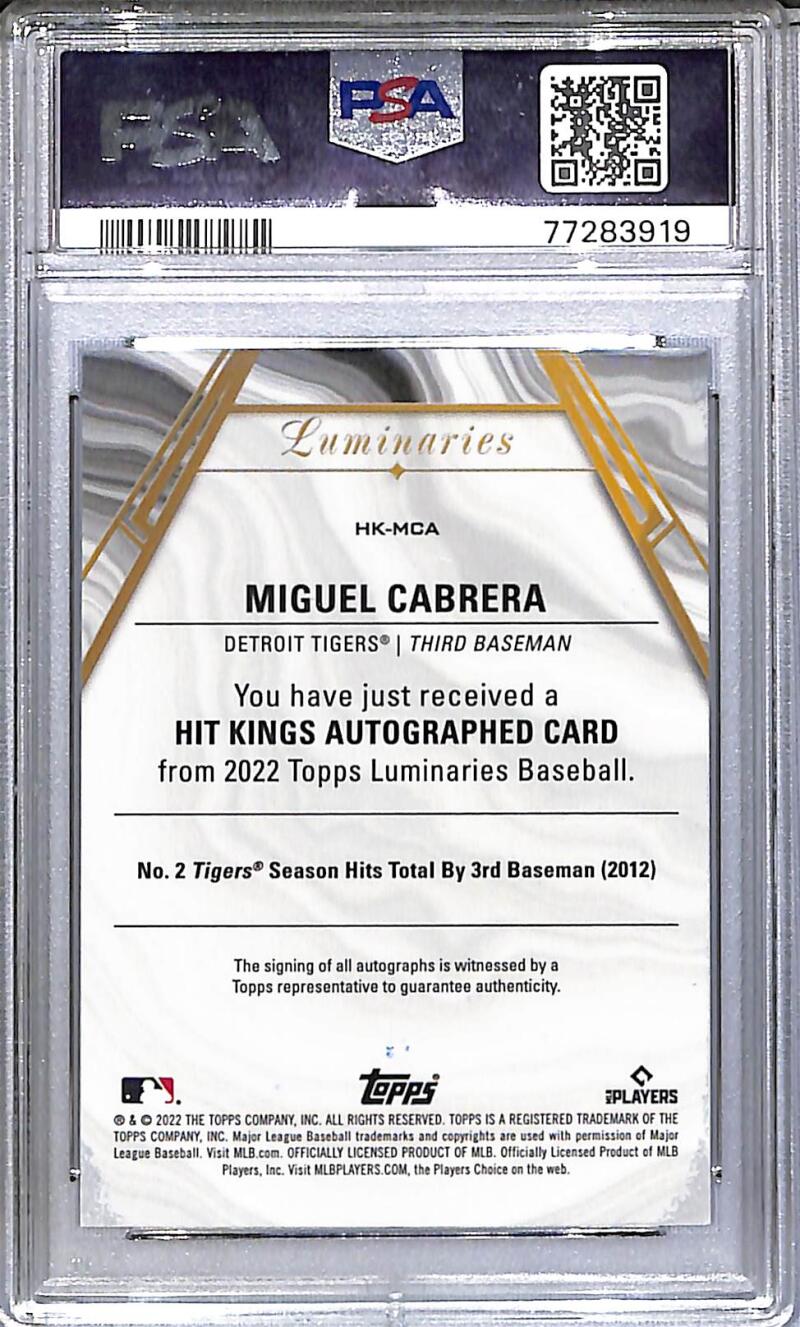 2022 Topps Luminaries Hit Kings Blue #HK-MCA Miguel Cabrera PSA 9 MINT Auto 2/5 Detroit Tigers  Image 2