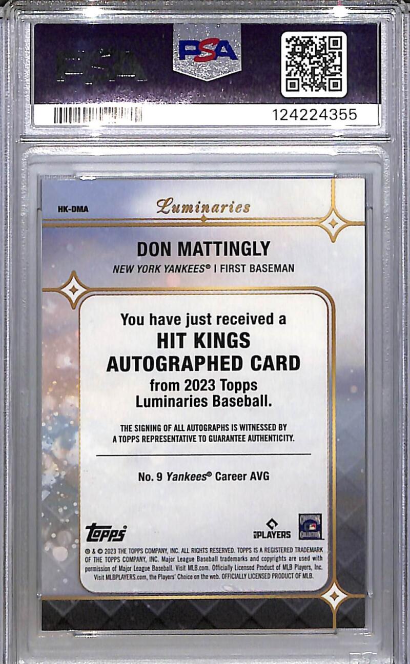 2023 Topps Luminaries Hit Kings #HK-DMA Don Mattingly PSA 9 MINT Auto 12/15 New York Yankees  Image 2