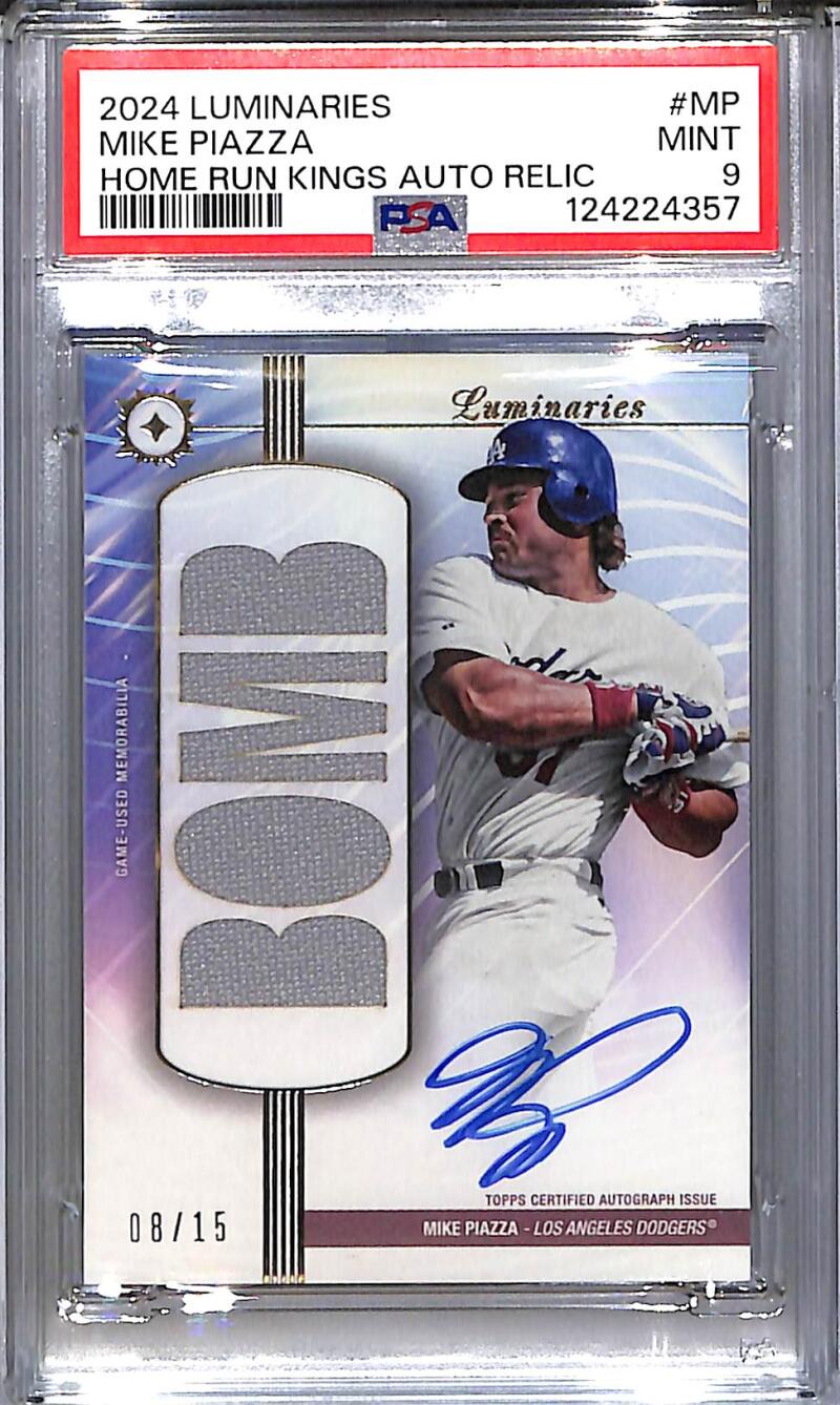 2024 Topps Luminaries Home Run Kings #HRKAR-MP Mike Piazza PSA 9 MINT MEM Auto 8/15 Los Angeles Dodgers  Image 1