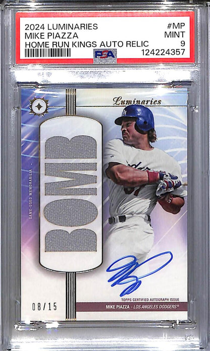 2024 Topps Luminaries Home Run Kings #HRKAR-MP Mike Piazza PSA 9 MINT MEM Auto 8/15 Los Angeles Dodgers  Image 1