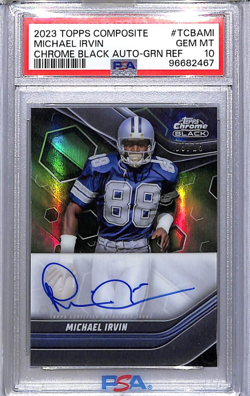 2023 Topps Composite Chrome Black Green #TCBA-MI Michael Irvin PSA 10 GEM MINT Auto 9/15 Dallas Cowboys  Image 1