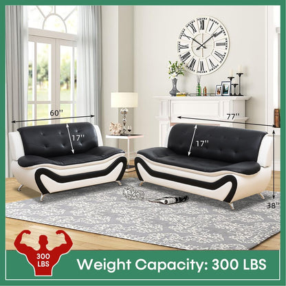 Leather Sofa Set,Leather Sofa Set for Living Room Furniture Sets, Loveseat Sofa with Chair 3-Piece for Living Room/Office/Apartment(Black&White)-1