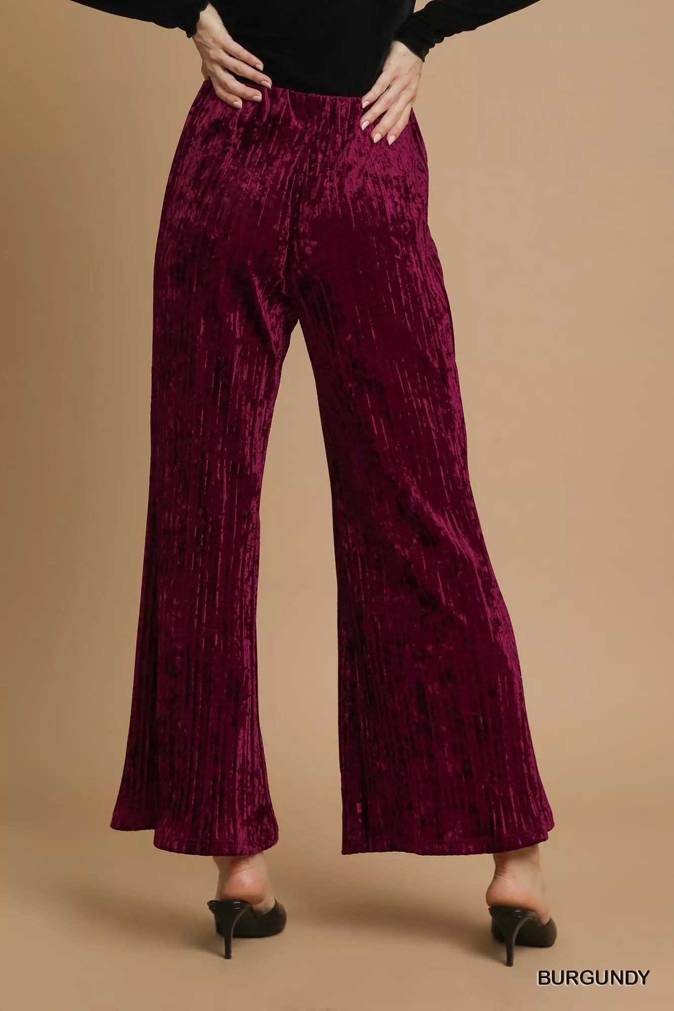 Umgee Velvet Wide Leg Flare Pants