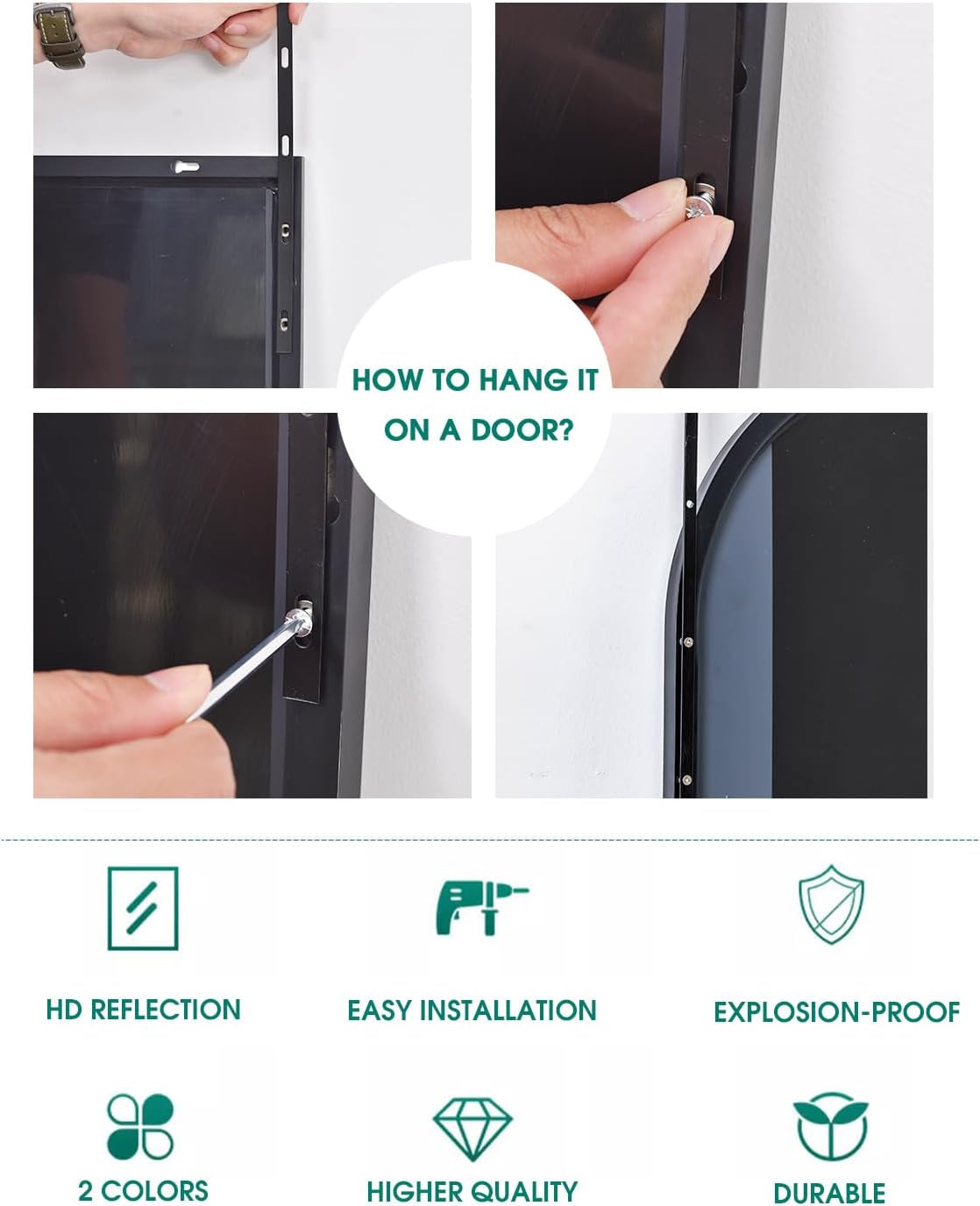 Door Mirror, Full Length Mirror over the Door, 16"X 50" Hanging Mirror, Arched, Vertical, Wall Mirror, Full Body Mirror, Gold-3