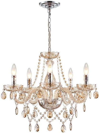 Champagne Crystal Chandelier 5 Light Modern Bedroom-2