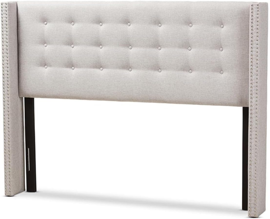 Modern Greyish Beige Winged Tufted Fabric Queen Headboard-0