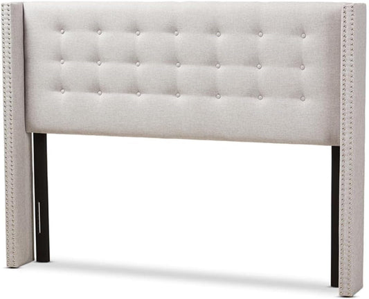 Modern Greyish Beige Winged Tufted Fabric Queen Headboard-0