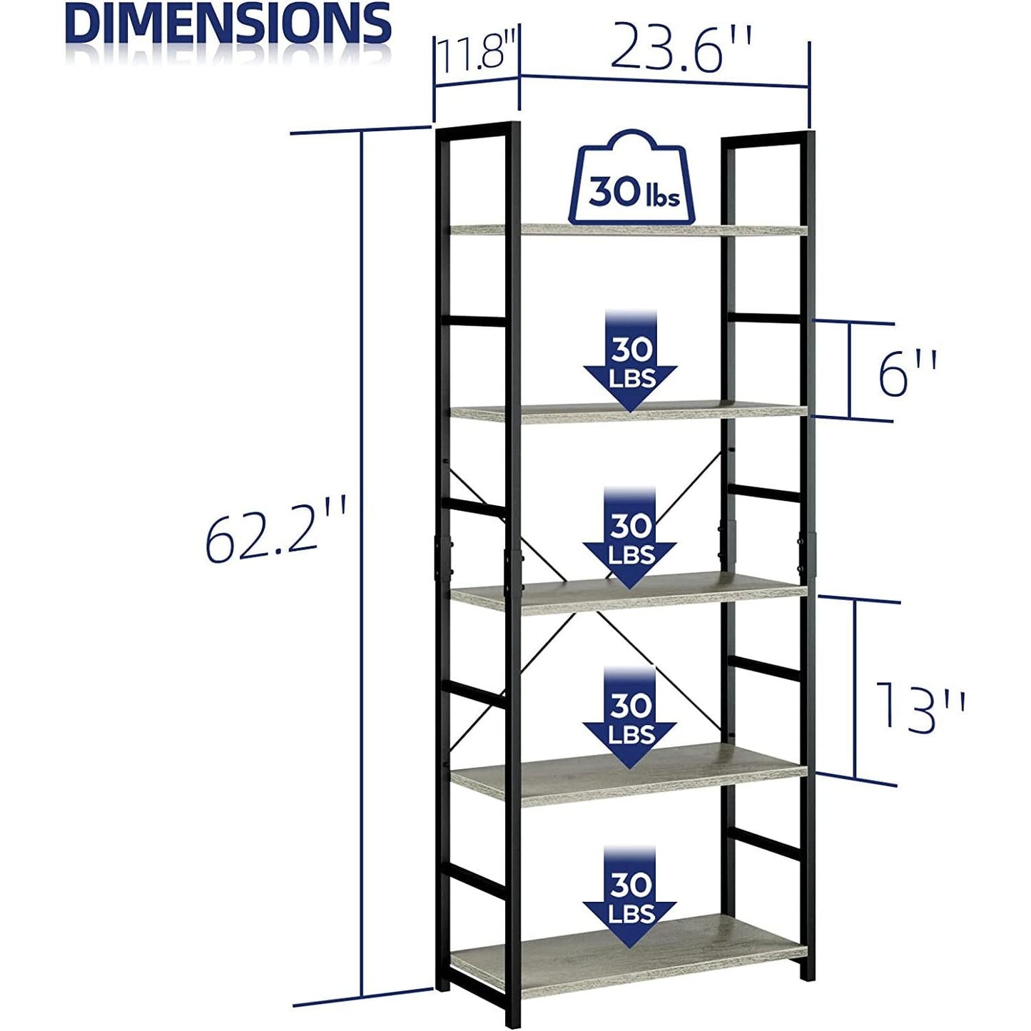 Modern 5-Tier Bookshelf for Home Office and Living Room-2