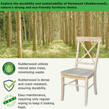 X-Back Dining Chairs Set of 2 Solid Parawood, Upgrade Your Dining Room with Stylish and Comfortable Chairs, Paint or Stain in Any Color, 18.9"W X 22.2"D X 36.9"H, Unfinished-2