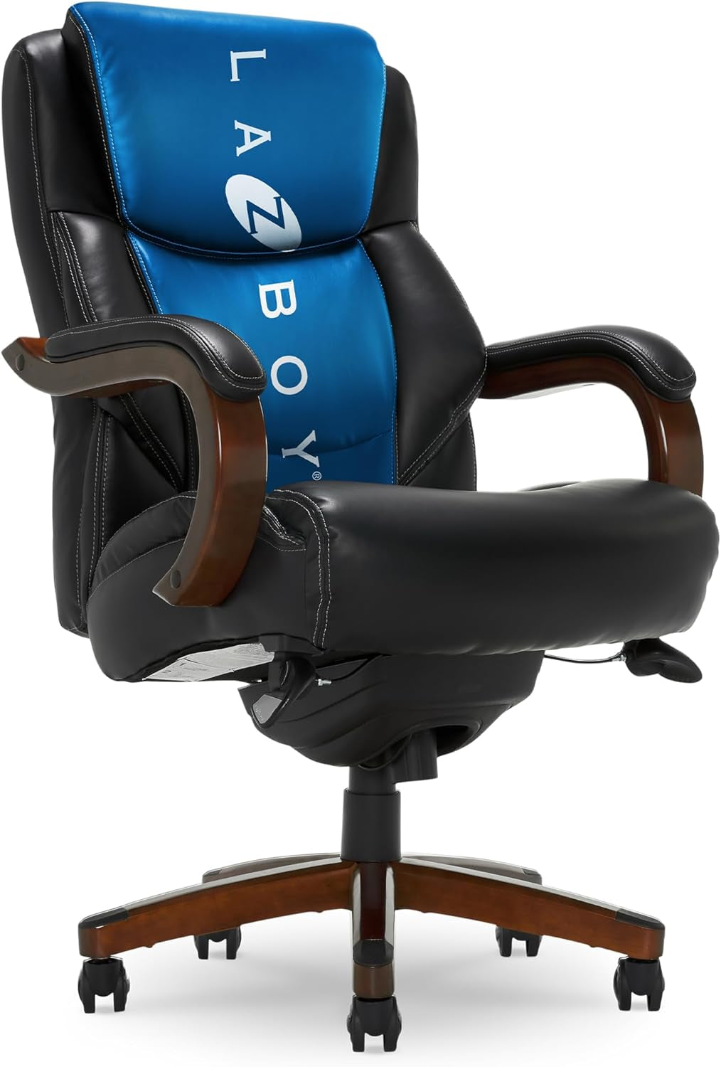 Delano Big & Tall Executive Office Chair, High Back Ergonomic Lumbar Support, Bonded Leather, Black with Mahogany Wood Finish-0