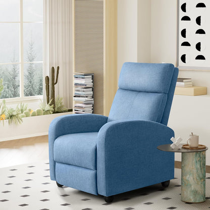 Massage Recliner Chair for Living Room Adjustable Fabric Reclining Chair Home Theater Seating Modern Winback Single Sofa for Adults with Footrest (Blue)-3