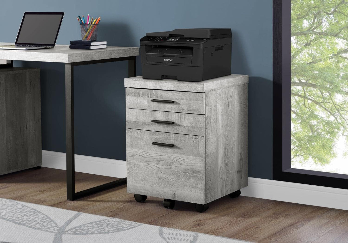 I 7401 File Cabinet, Rolling Mobile, Storage Drawers, Printer Stand, Office, Work, Laminate, Grey, Contemporary, Modern-3