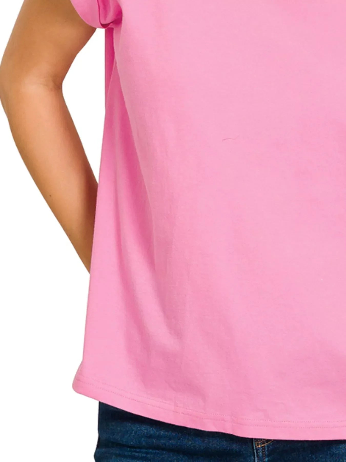 Zenana Round Neck Folded Short Sleeve T-Shirt