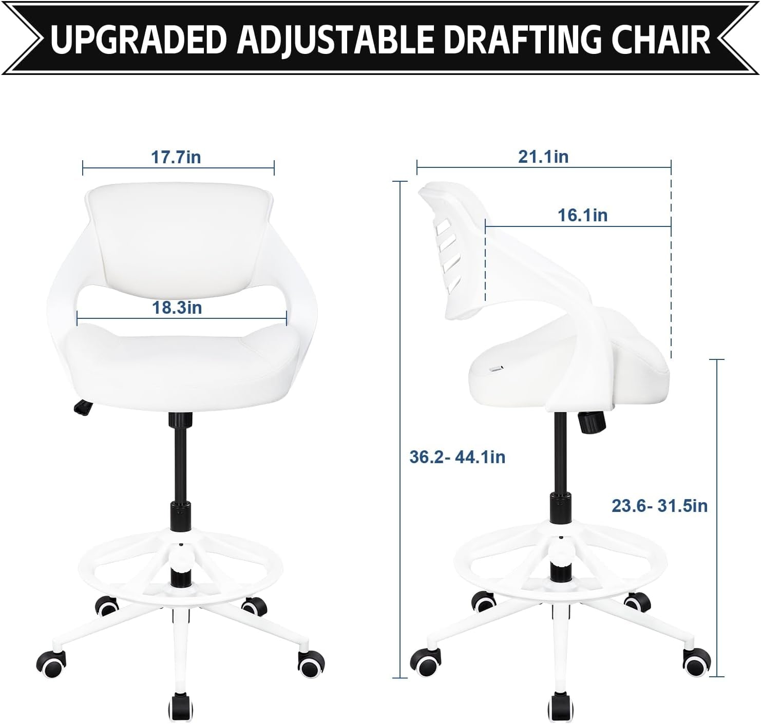 Ergonomic Drafting Chair,Standing Computer Desk Chair,Foot Ring,Lumbar Support,Swivel Task Chair - White-1