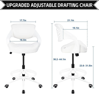 Ergonomic Drafting Chair,Standing Computer Desk Chair,Foot Ring,Lumbar Support,Swivel Task Chair - White-1