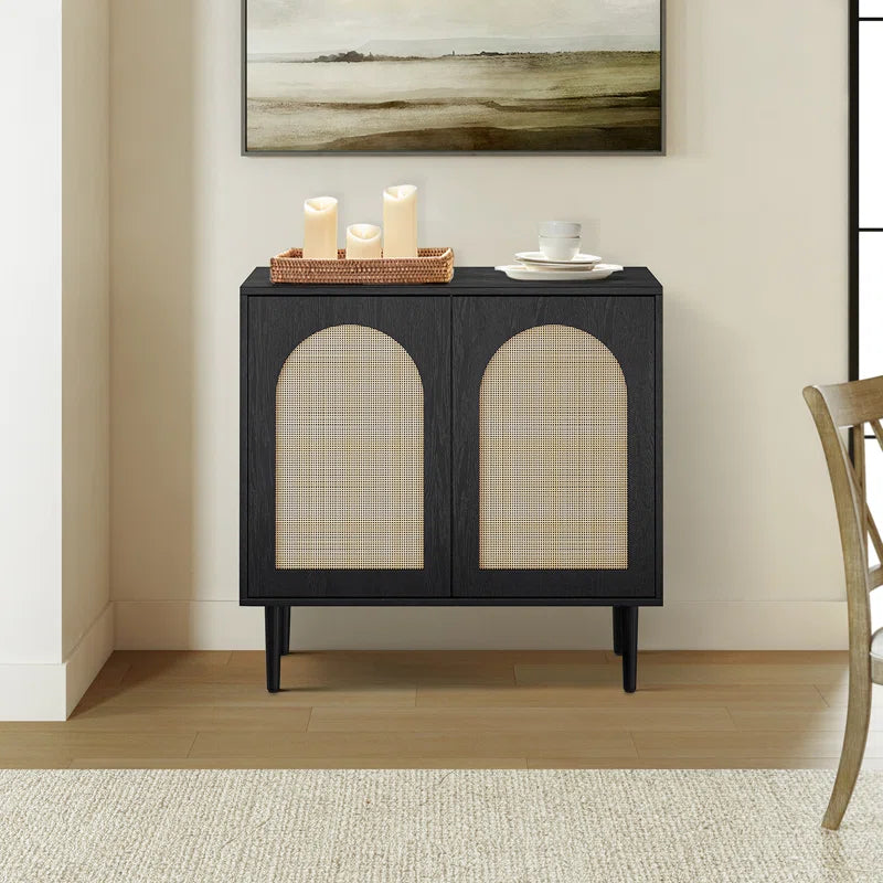 Rattan Door Accent Cabinet With Solid Hardwood Legs-1