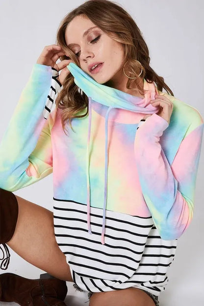 BiBi Tie Dye French Terry Cowl Neck Top