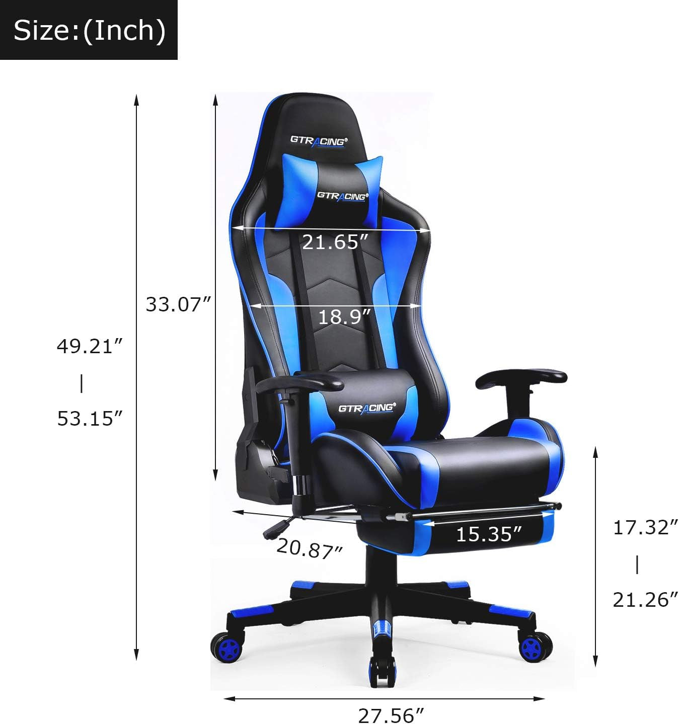 Gaming Chair with Footrest and Bluetooth Speakers Music Video Game Chair Heavy Duty Ergonomic Computer Office Desk Chair (Blue)-2