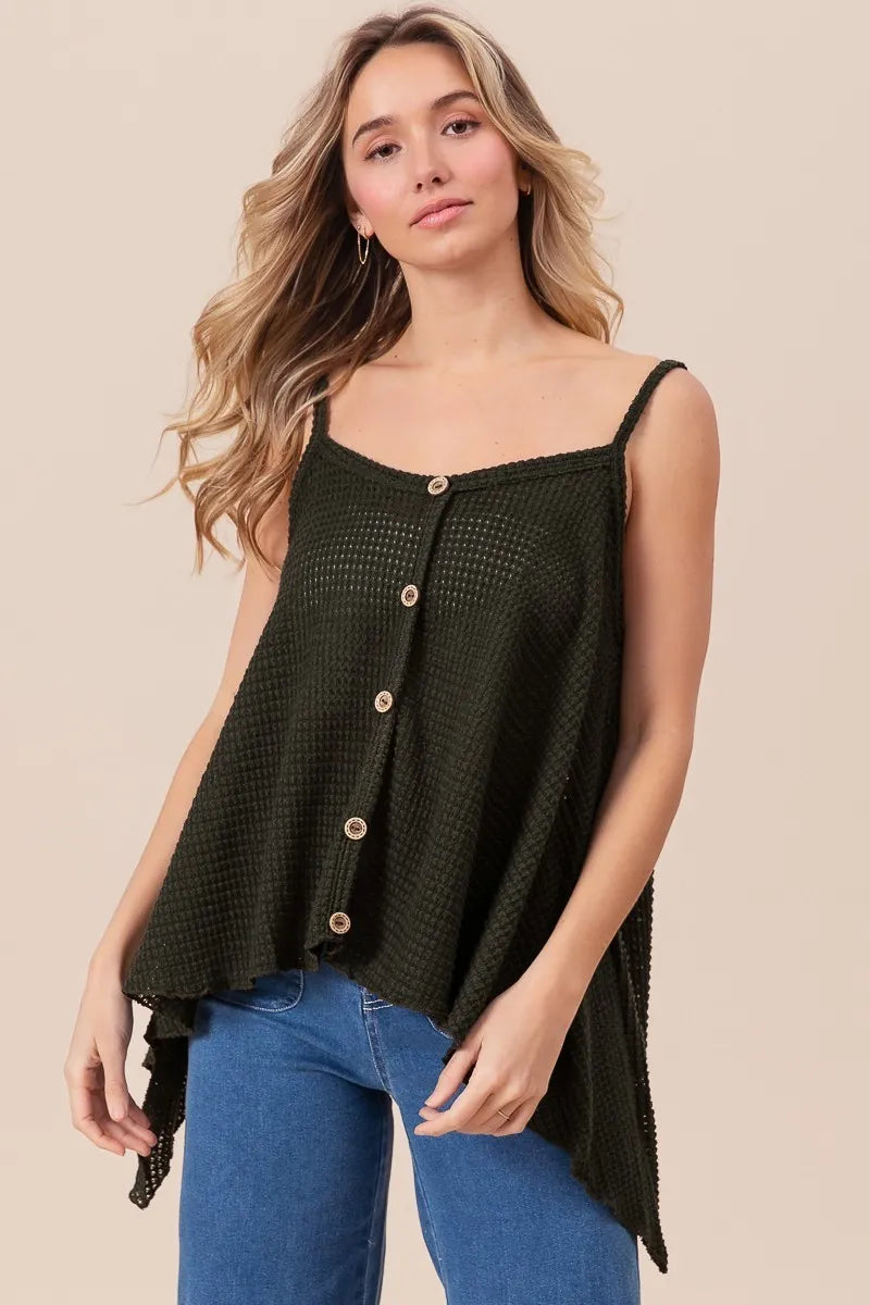 BiBi Popcorn Waffle Knit with Buttoned Front Cami Top