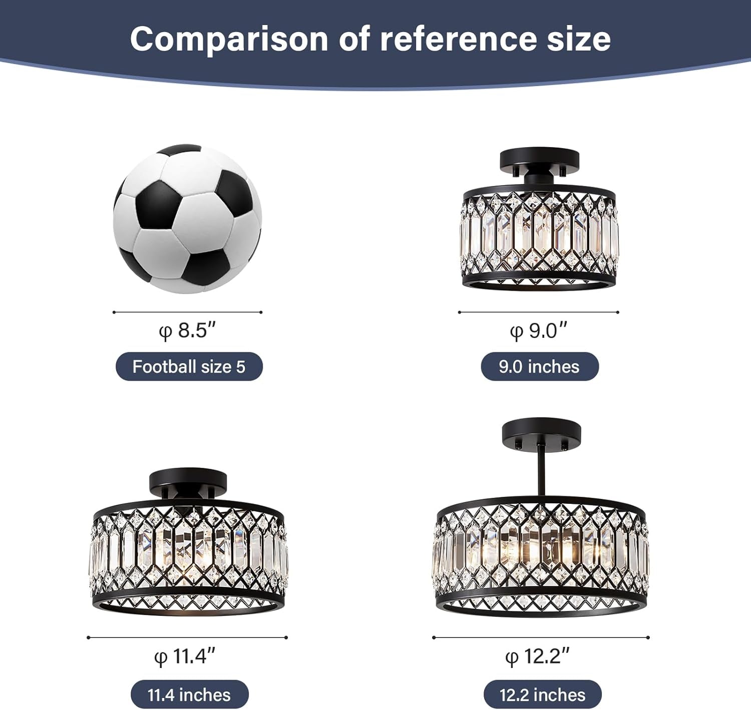 Crystal Black Three Light Semi Flush Mount Ceiling Light-4