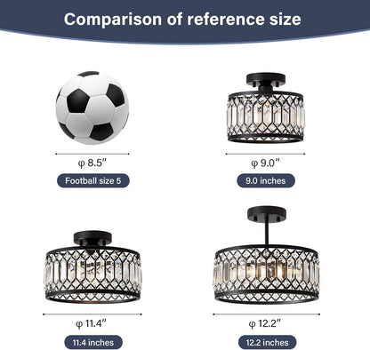 Crystal Black Three Light Semi Flush Mount Ceiling Light-4