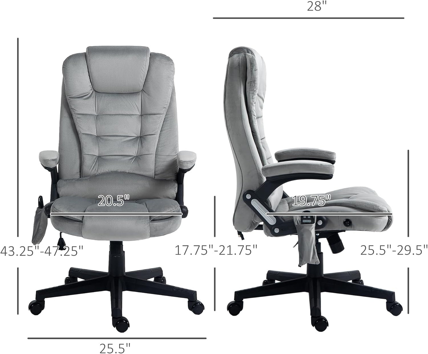 Heated Massage Office Chair, Reclining Velvet, Gray-2