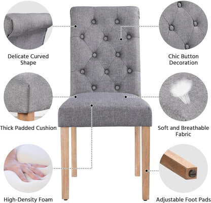 Dining Chairs Set of 2 Fabric Upholstered Dining Chairs High Back Padded Chairs Button Tufted Parsons Kitchen Chairs with Solid Wood Legs for Home, Dining Room, Kitchen, Dark Gray(1 Package)-4