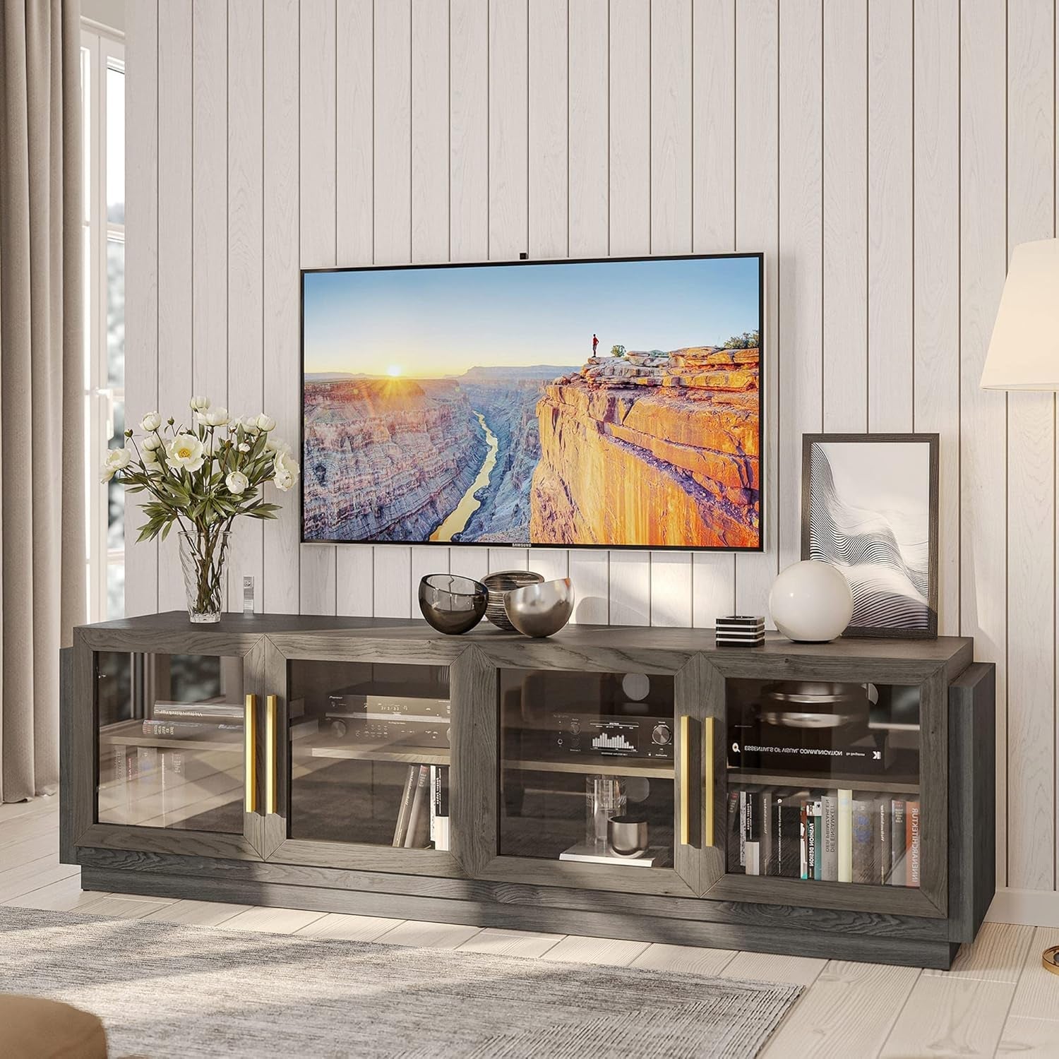 70" TV Stand for Tvs up to 75", Modern TV Cabinet & Entertainment Center with Shelves, Wood Storage Cabinet for Living Room or Bedroom - Brixston (Brown)-0
