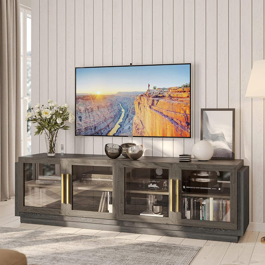 70" TV Stand for Tvs up to 75", Modern TV Cabinet & Entertainment Center with Shelves, Wood Storage Cabinet for Living Room or Bedroom - Brixston (Brown)-0