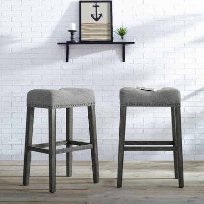 Coco Upholstered Backless Saddle Seat Bar Stools 29" Height Set of 2, Gray-0