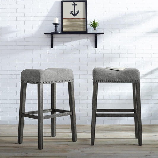 Coco Upholstered Backless Saddle Seat Bar Stools 29" Height Set of 2, Gray-0