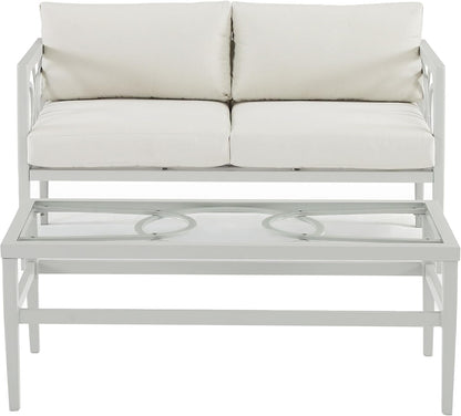 Ashford 2-Piece Outdoor Coffee Table and Loveseat Patio Furniture Set for Porch, Deck, Gray with Creme Cushions-1