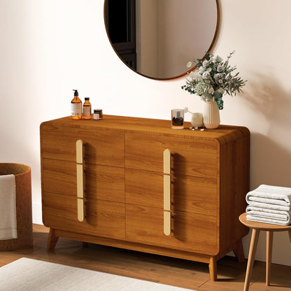 6 Drawer Dresser, Mid Century Modern Dresser with Storage, Wide Chest of Drawers, Dresser TV Stand with Metal Handles,Large Wood Drawer Organizer for Bedroom,Living Room,Hallway,Cherry-0