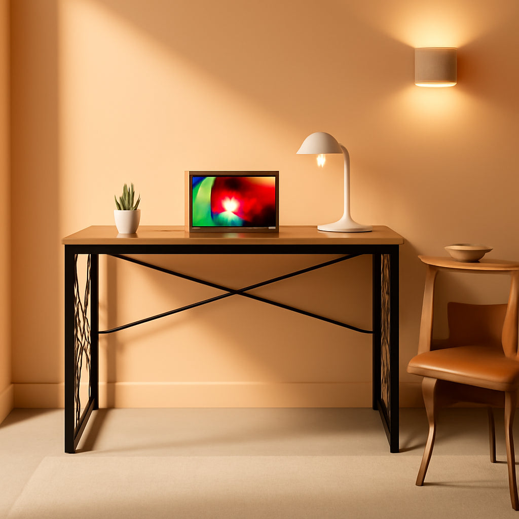 Small 39" Folding Desk No Assembly Vintage Brown-0