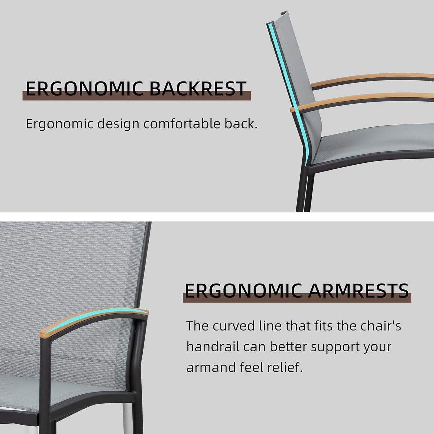 3 Pieces Patio Bistro Sets, Outdoor Textilene Fabric Conversation Bistro Set, Textilene Fabric Front Porch Chairs Small Patio Furniture Set with Table for Lawn,Garden,Balcony (Grey)-2