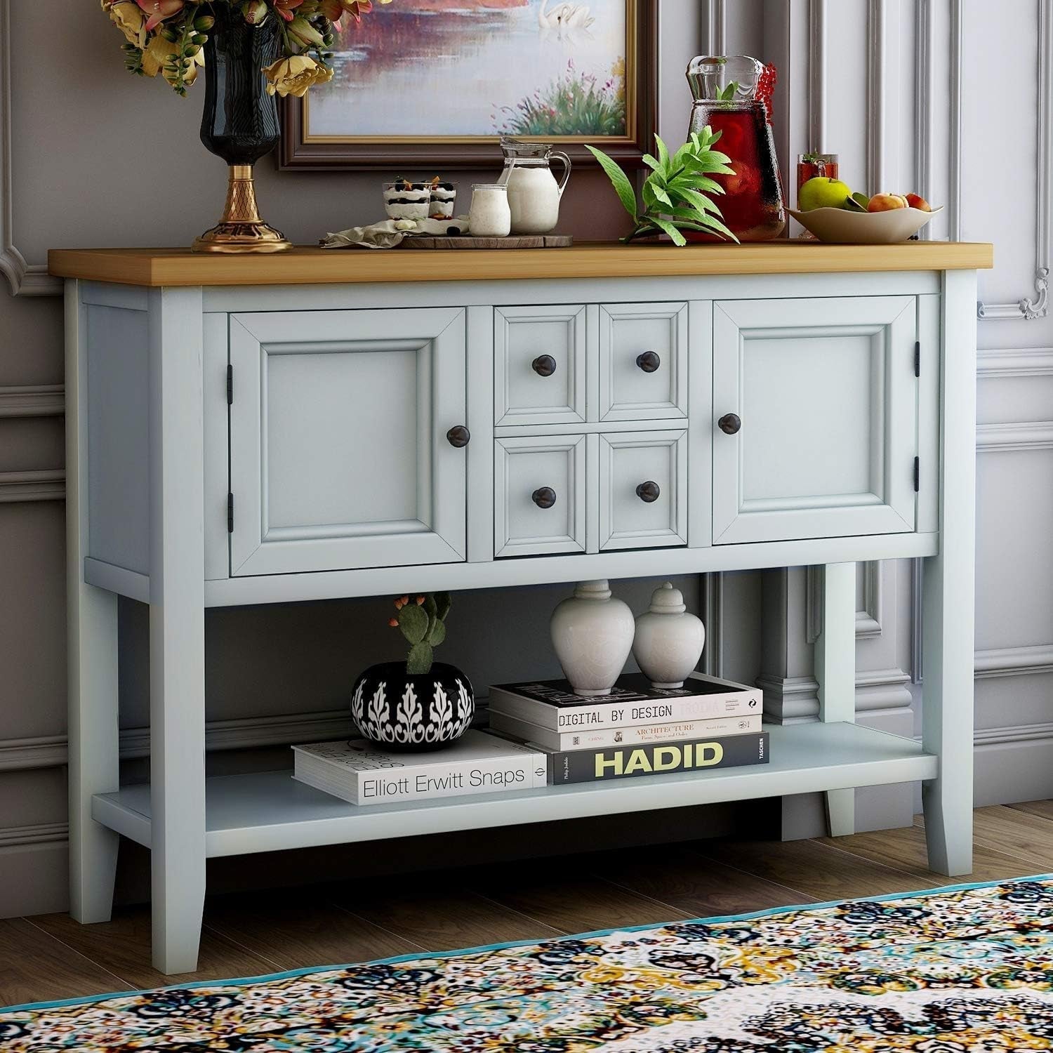 Cambridge Series Sideboard Table with Bottom Shelf, Lime White-1