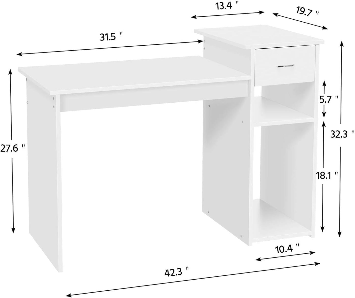 White Desk & Black Mesh Chair Set, Adjustable-2