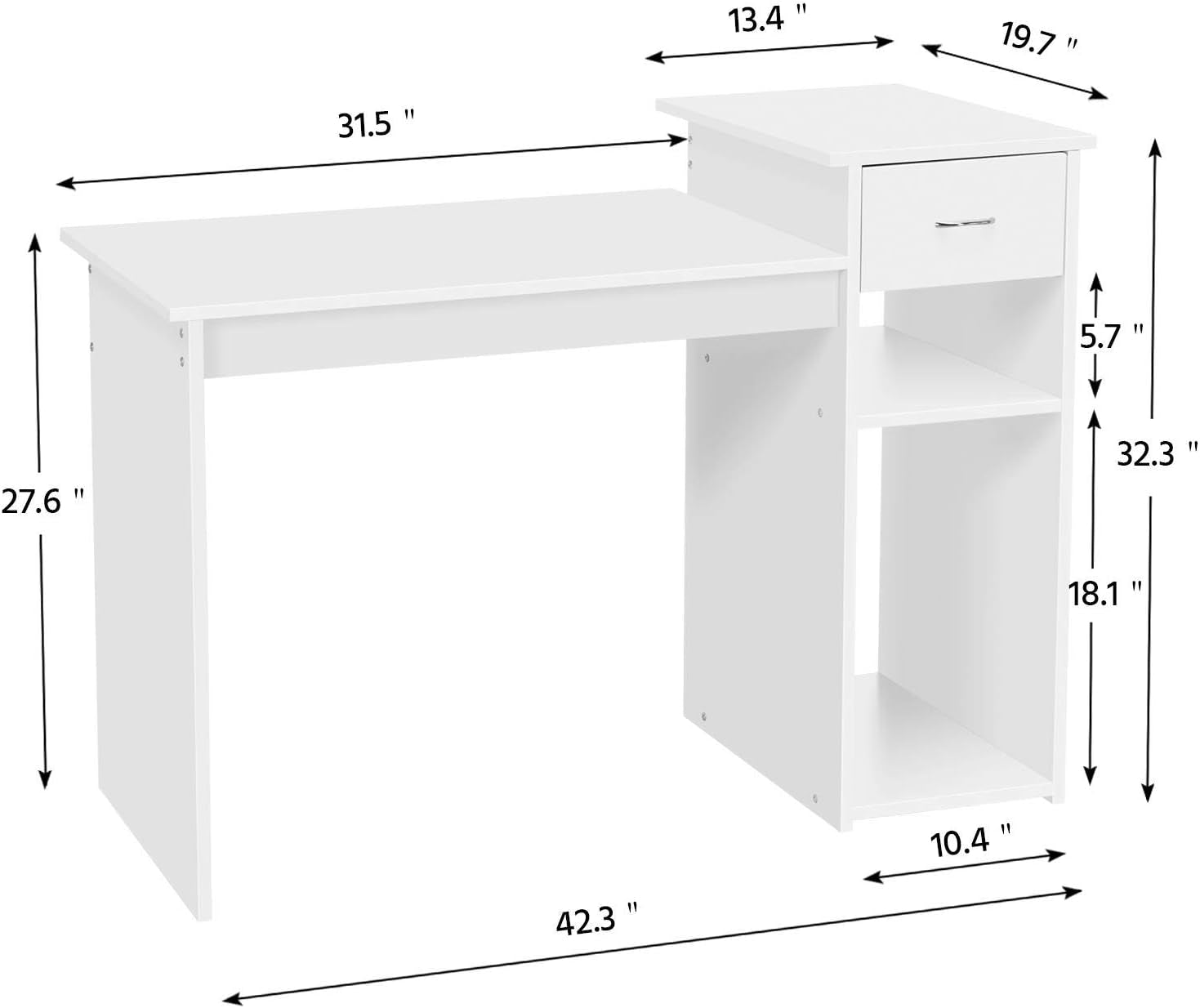 White Desk & Black Mesh Chair Set, Adjustable-2