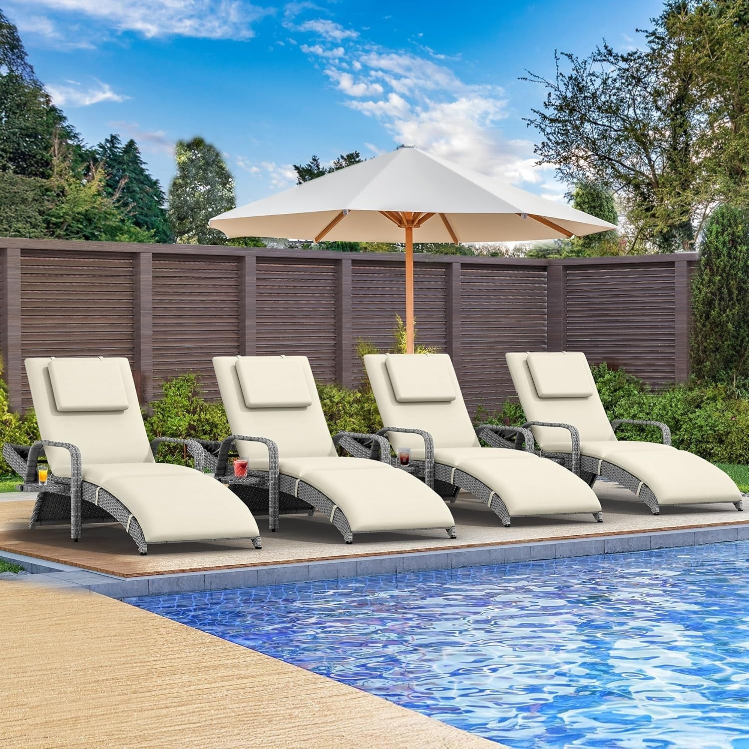 Outdoor Wicker Lounge Chair Set with Adjustable Backrest-0