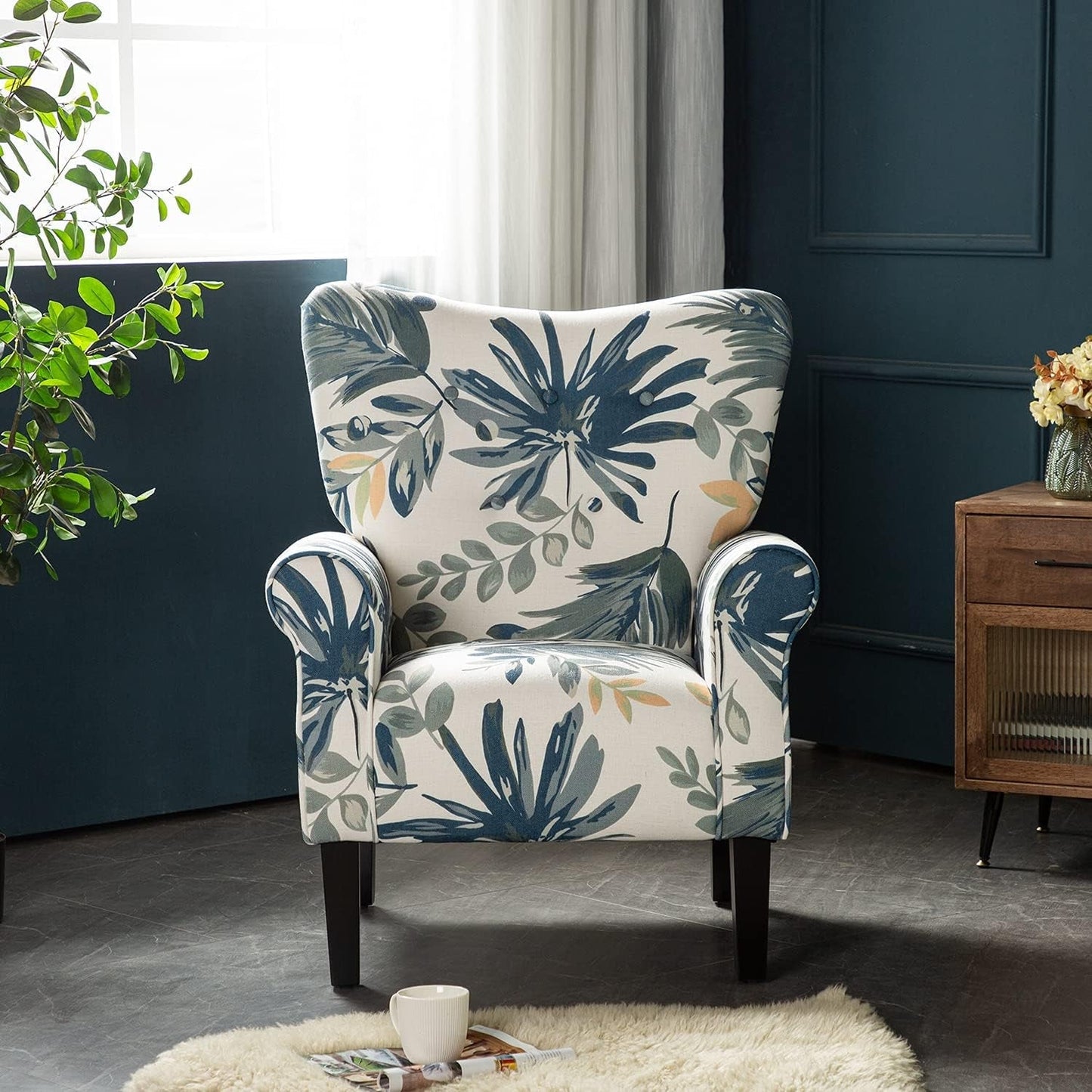 Blue Tufted Armchair Modern Upholstered Living Room-1