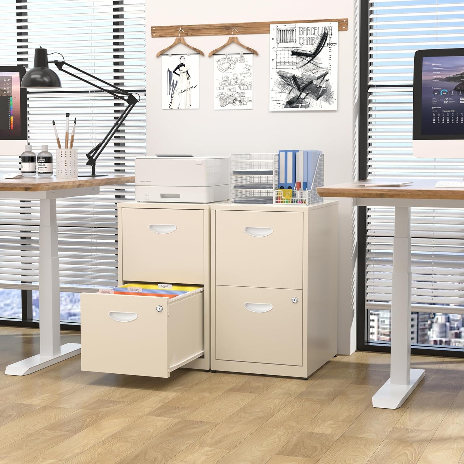 2 Drawer File Cabinet with Lock,Cream Metal Filing Cabinets,Vertical Locking File Cabinet Fit Hanging Files, Letter,File Box and A4 Documents(Cream)-3