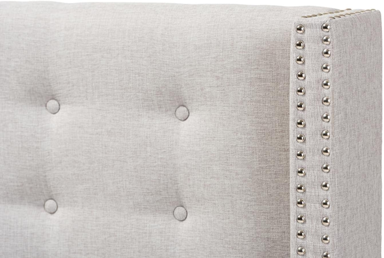 Modern Greyish Beige Winged Tufted Fabric Queen Headboard-4