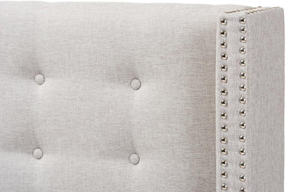 Modern Greyish Beige Winged Tufted Fabric Queen Headboard-4