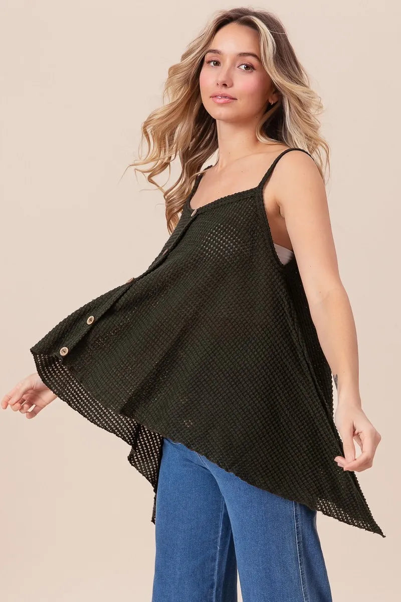 BiBi Popcorn Waffle Knit with Buttoned Front Cami Top