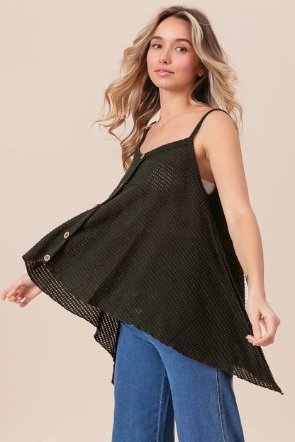 BiBi Popcorn Waffle Knit with Buttoned Front Cami Top