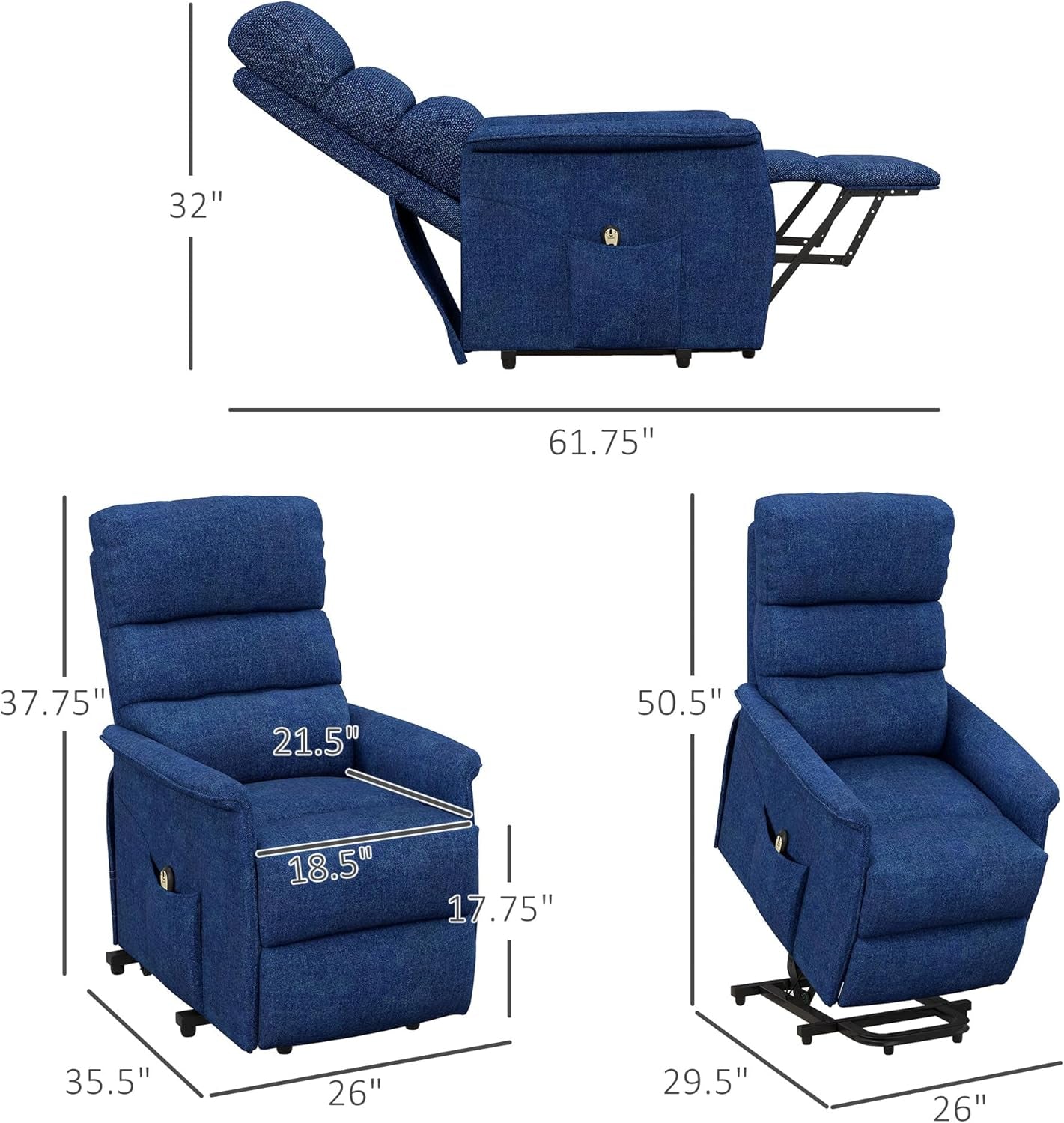 Easy Assembly Power Lift Recliner Fabric Elderly Blue-2