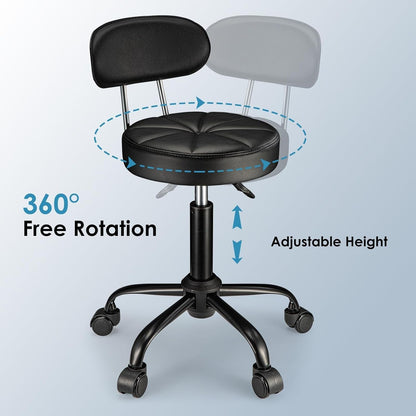 Swivel Rolling Stool with Wheels Height Adjustable Chair Rolling Drafting Chair Spa Stool Chair Backrest Black-3