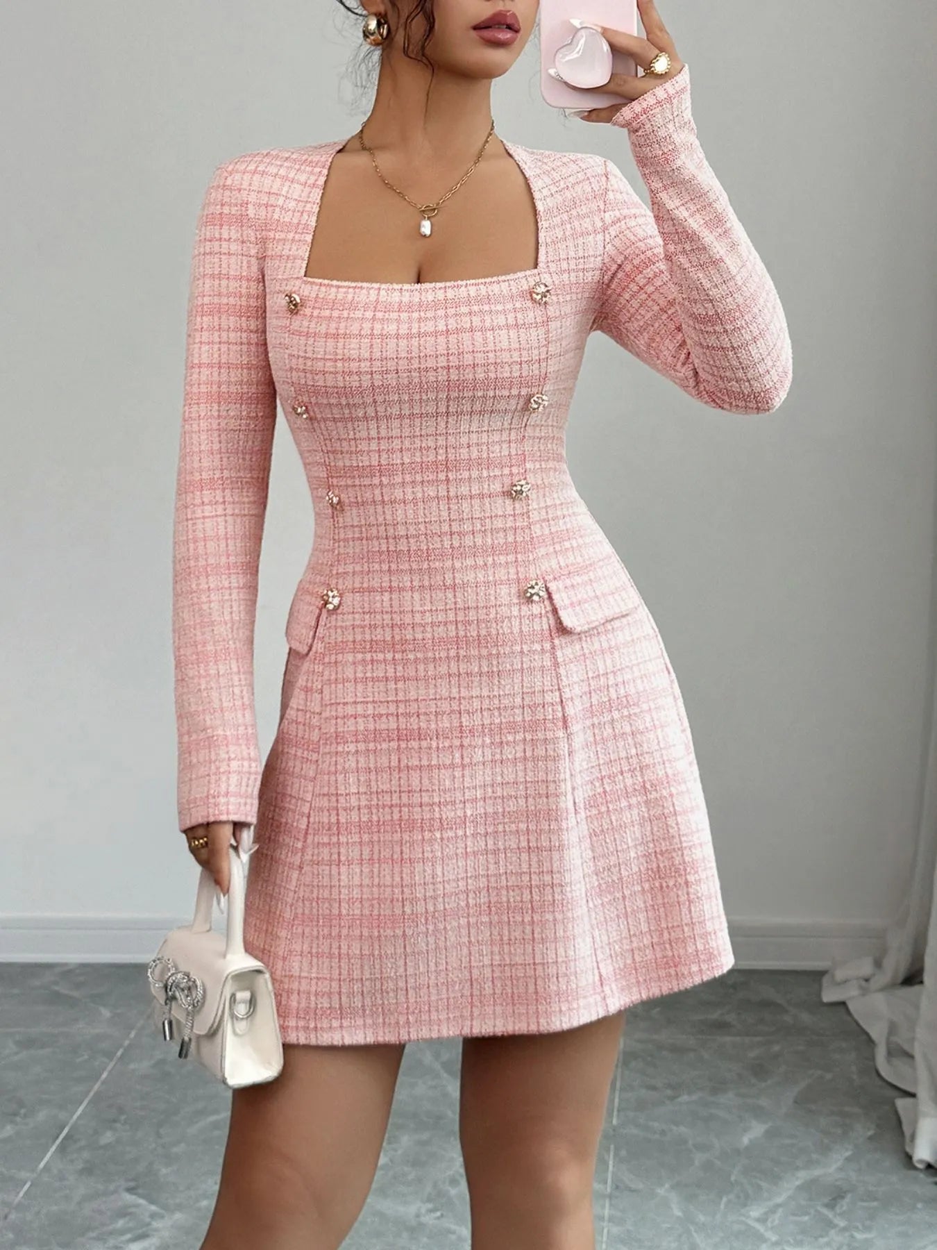 Blush Pink, Uniformed Mini Day Dress
